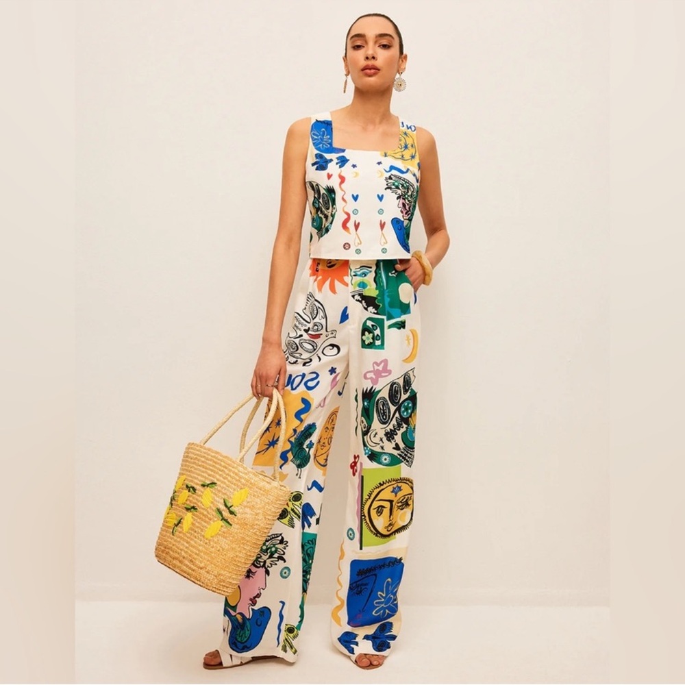 NWT Commense Graphic Print Crop Top With Wide-Leg Pants Set Size XL - Picture 3 of 12